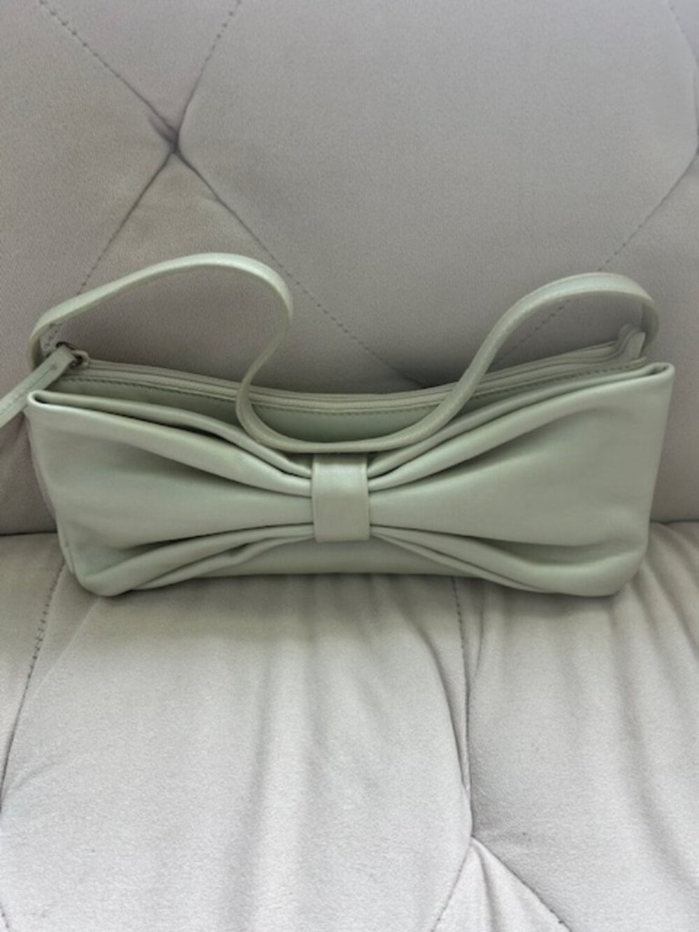 Vintage Y2K Furla Leather Bow Baguette Shoulder Bag – Mint Green